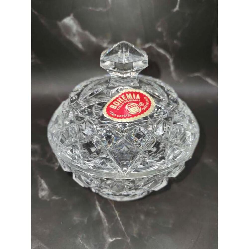 Vintage Bohemia Czechoslovakian Leaded Crystal Lidded Dish